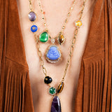 Katerina Psoma long Gold necklace with amethyst and stones