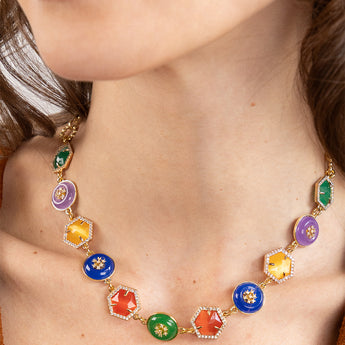 Katerina Psoma short necklace with semiprecious colored stones and crystals