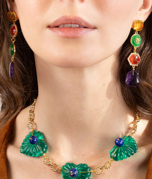 Katerina Psoma Short chain Necklace with green hearts