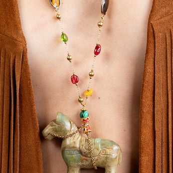 Katerina Psoma Necklace with a jade horse pendant and semiprecious stones