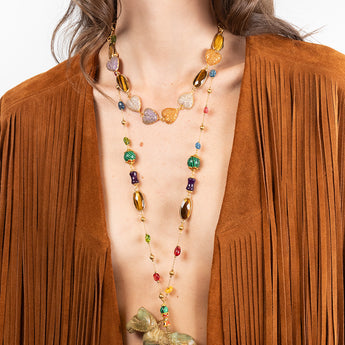 Katerina Psoma Necklace with a jade horse pendant and semiprecious stones