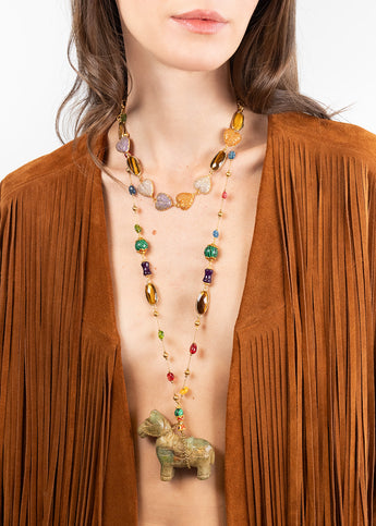 Katerina Psoma Necklace with a jade horse pendant and semiprecious stones