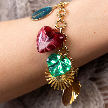 Katerina Psoma Colorful charm bracelet with various heart charms 