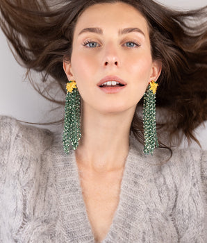 Katerina Psoma Green dangle earrings with tassels