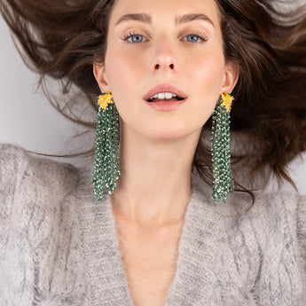Katerina Psoma Green dangle earrings with tassels