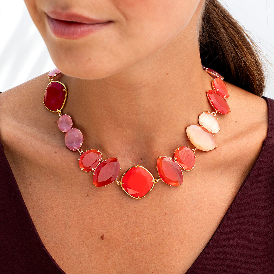 Katerina Psoma Multicolor Short Necklace with pastel colored slabs costume jewelry