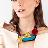 Katerina Psoma  Colorful short necklace with beads and a gold bow 