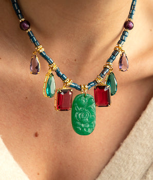 Katerina Psoma Rashida Necklace with Green Jade and Crystals