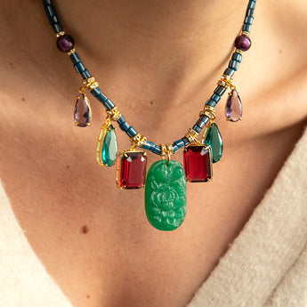 Katerina Psoma Rashida Necklace with Green Jade and Crystals