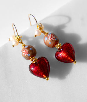 Katerina Psoma Zoe Earrings with Murano Heart Beads in Red