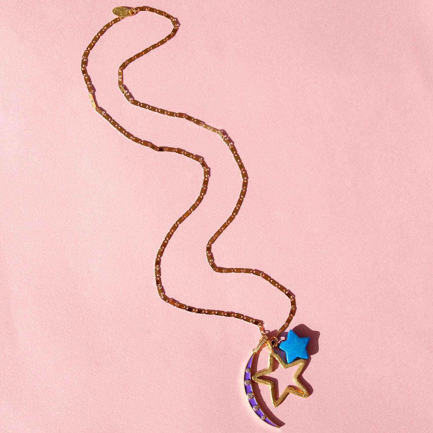 Katerina Psoma Long charm necklace turquoise star gold plated chain