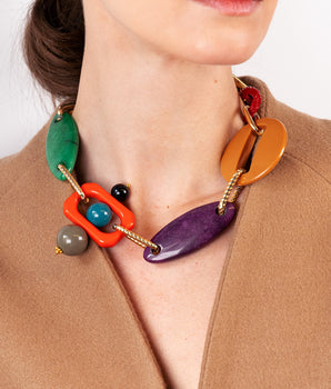 Katerina Psoma Colorful short necklacewith various shaped beads and links