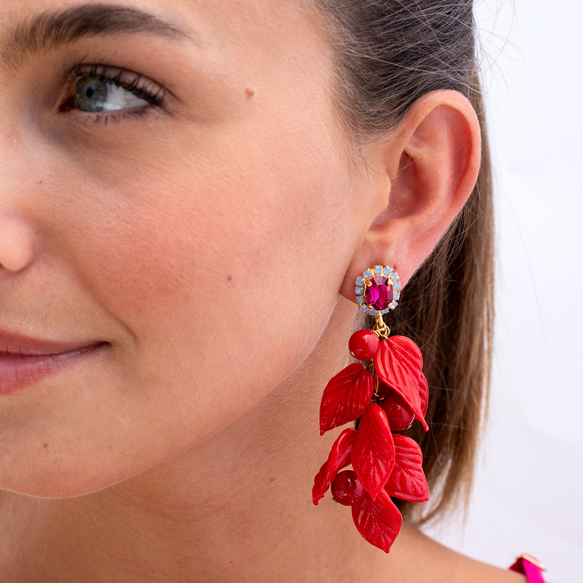 Katerina Psoma  Red Dangle Earrings gold plated