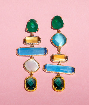 Katerina Psoma Dangle earrings with faceted stones, blue and green