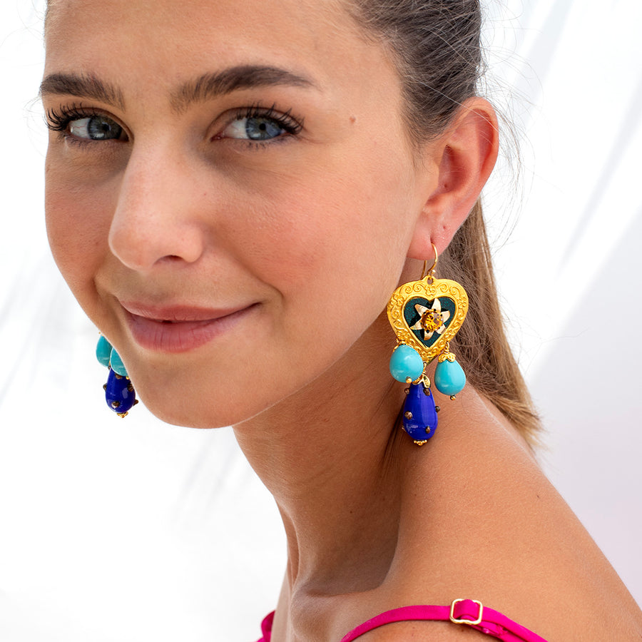 Katerina Psoma Heart Earrings with Drops