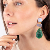 Katerina Psoma Pair of clip earrings with green drops and blue top 