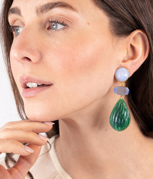 Katerina Psoma Pair of clip earrings with green drops and blue top 