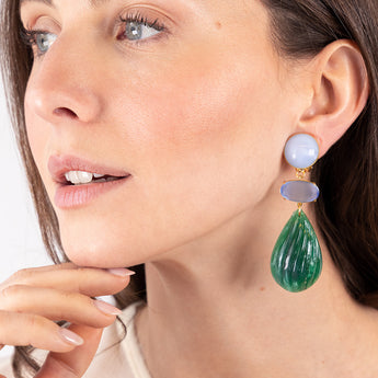 Katerina Psoma Pair of clip earrings with green drops and blue top 