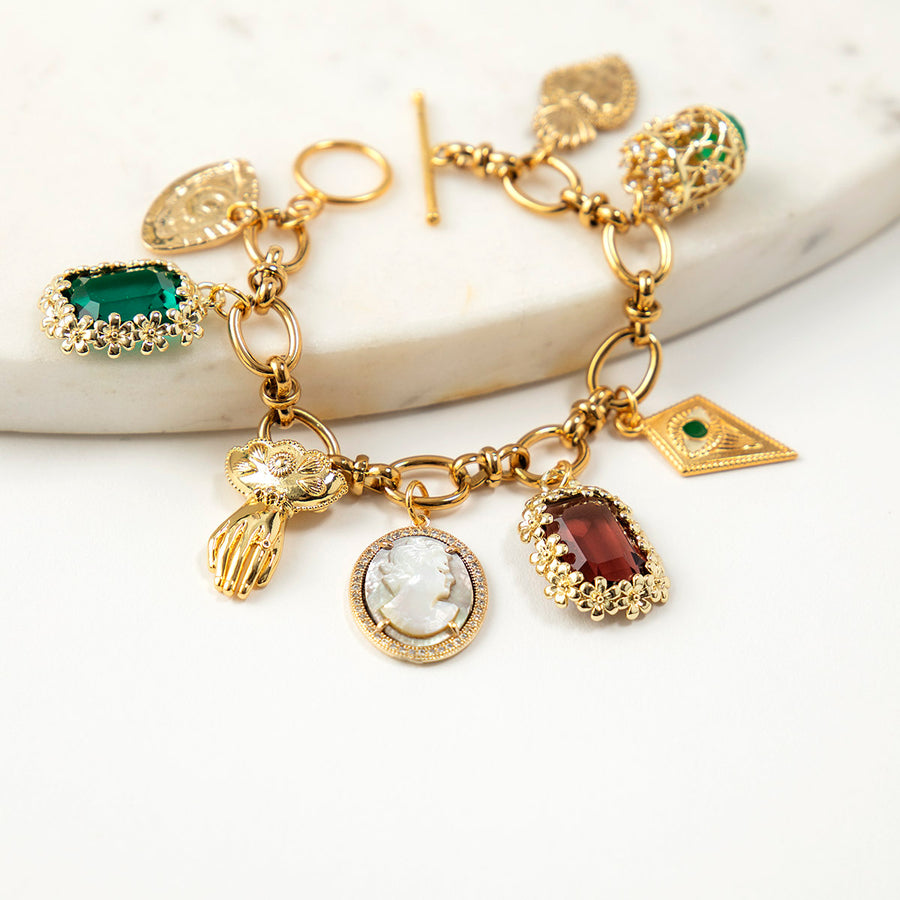 Katerina Psoma Cameo Chain Bracelet with charms