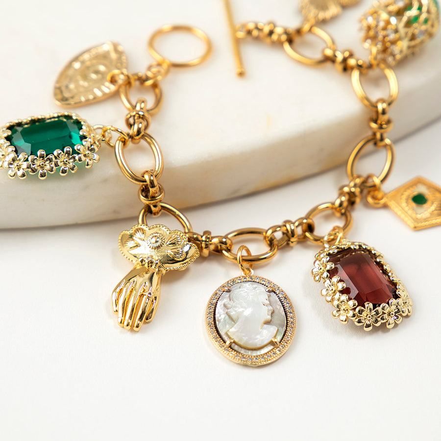Katerina Psoma Cameo Chain Bracelet with colorful Charms