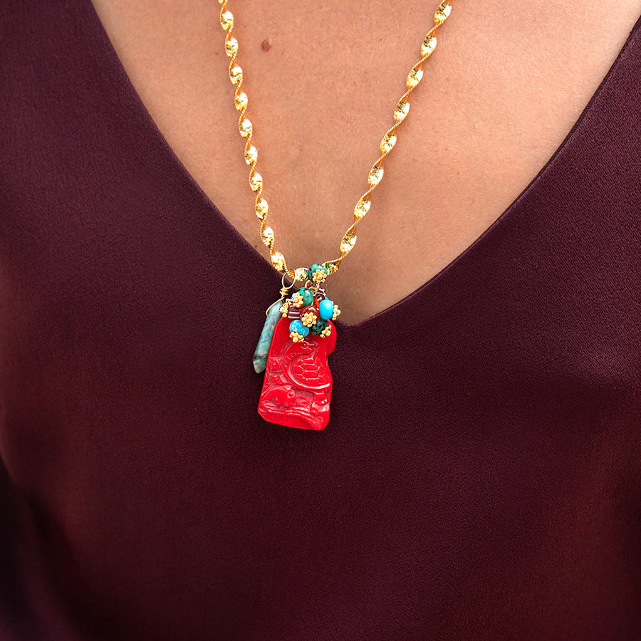 Katerina Psoma Red Coral Chain Necklace gold plated chain 925 silver