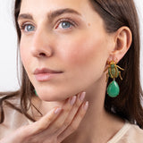 Katerina Psoma Gold beetle-shaped earrings with green teardrop stones 