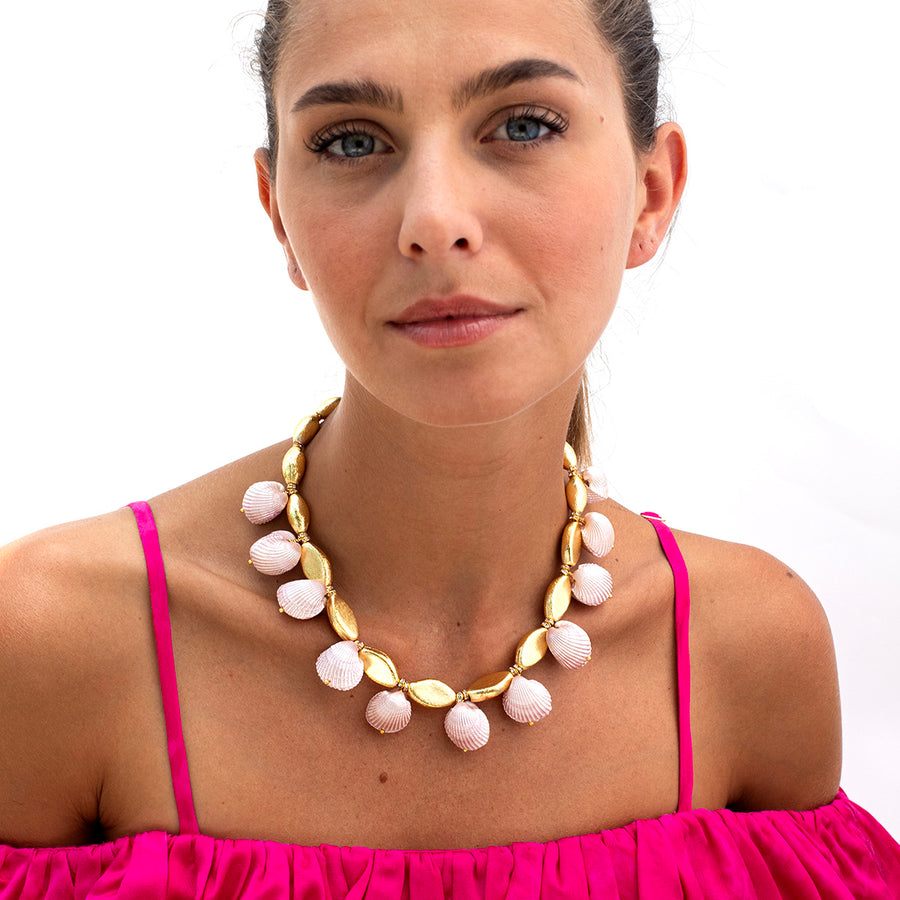 Katerina Psoma short necklace with white shells gold plated metal