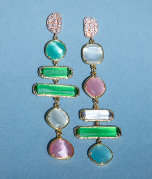 Katerina Psoma Dangle Earrings with faceted pastel stones