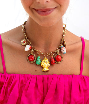 Katerina Psoma multicolor charm necklace gold plated chain 