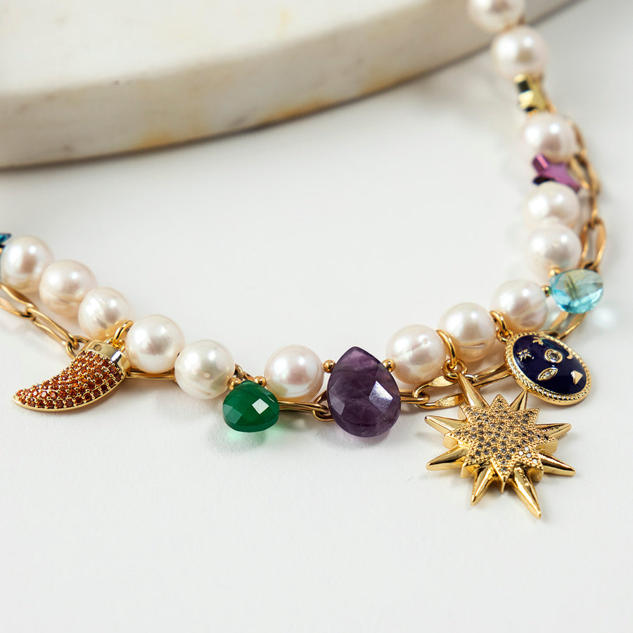 Katerina Psoma Margherite Short Necklace with White Pearls