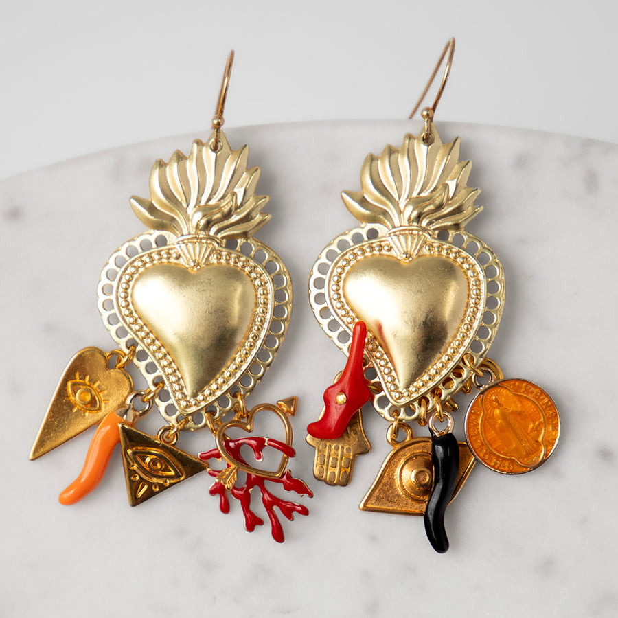 Katerina Psoma Amore Coral Dangle Earrings with Charms