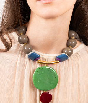 Katerina Psoma Necklace with brown, green, and red beads 