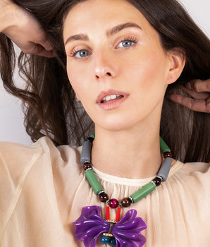 Katerina Psoma short resin necklace in green and violet