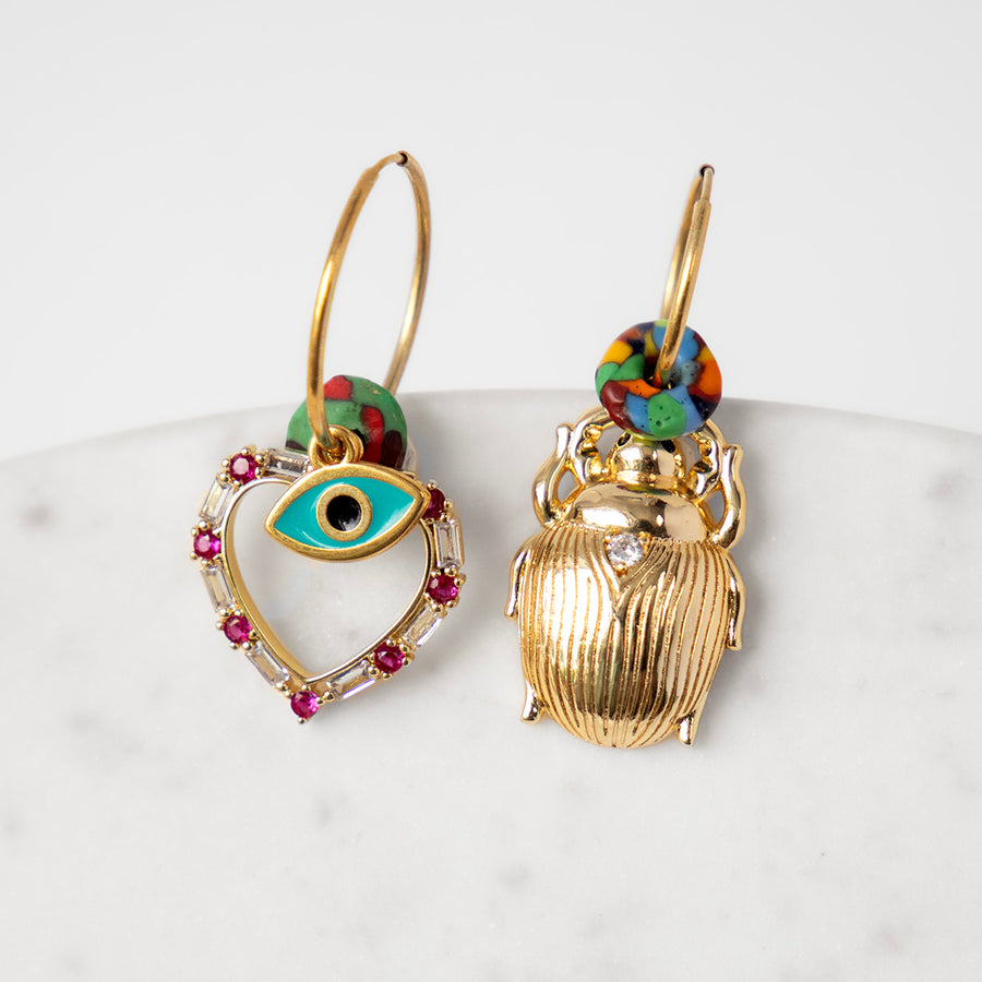 Katerina Psoma Hoops with Charms gold plated metal and 925 silver