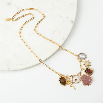 Katerina Psoma Pink Buddha Chain Necklace with Charms
