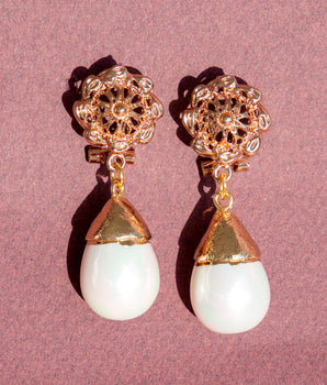 Katerina Psoma pink plated dangle earrings with pearls