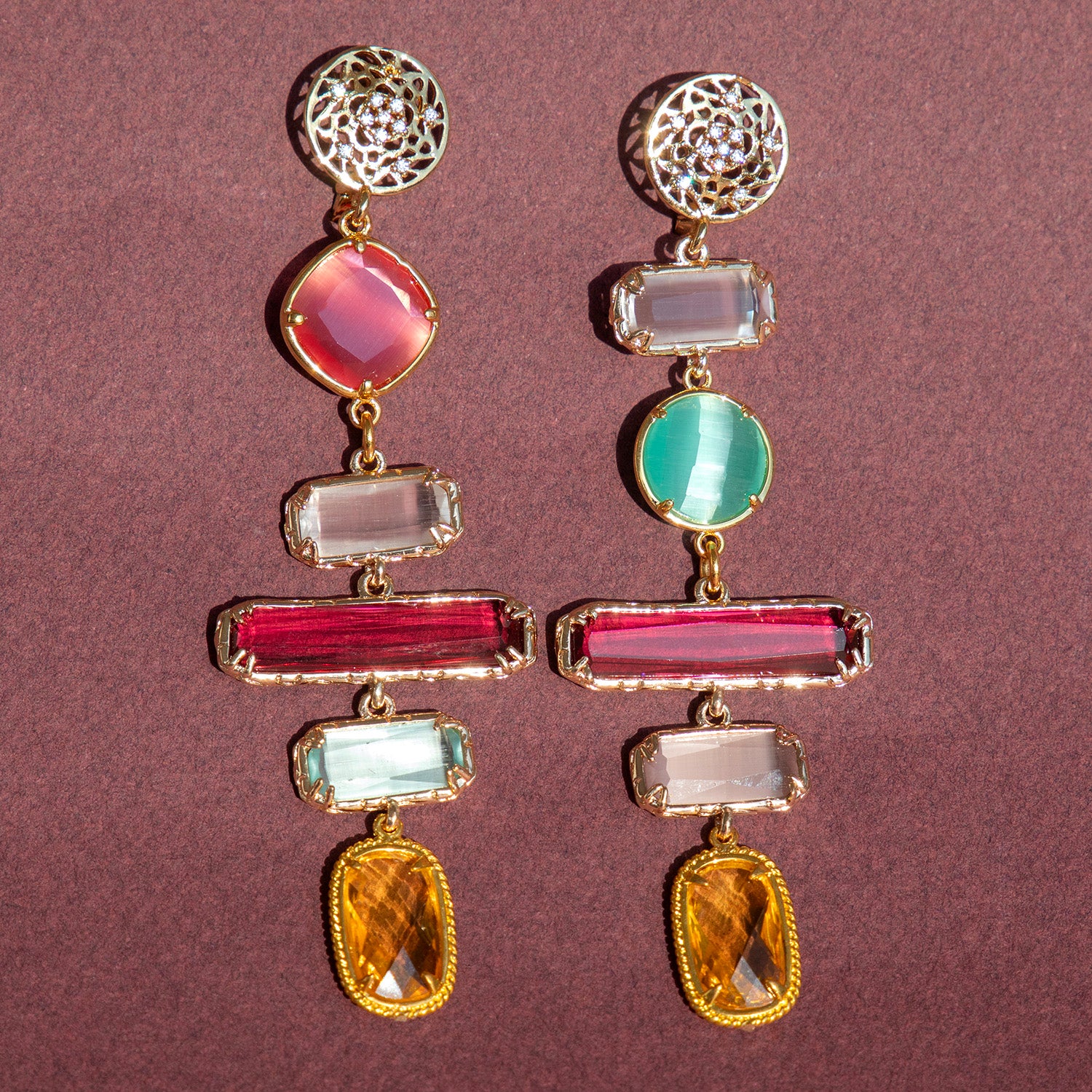 Katerina Psoma faceted stone dangle and crystals earrings
