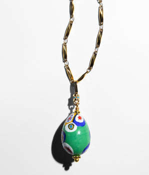 Katerina Psoma Easter Murano Egg with Gold plated chain murrina green