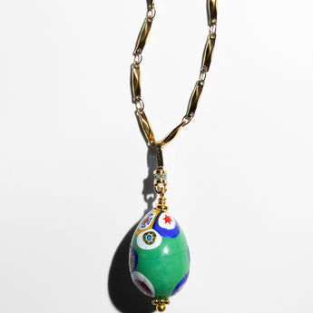 Katerina Psoma Easter Murano Egg with Gold plated chain murrina green