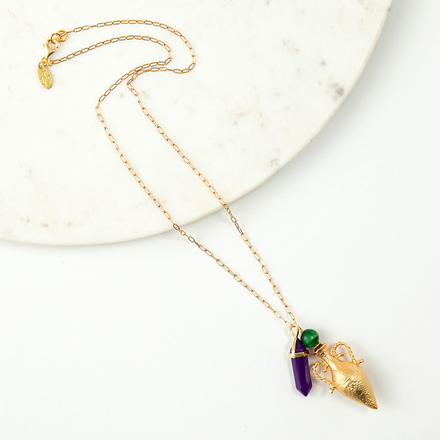 Katerina Psoma Danai Purple and Green Charm Necklace