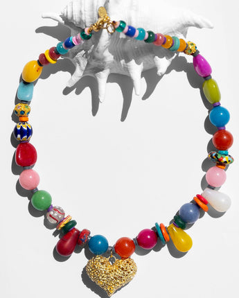 Katerina Psoma Memphis Multicolor Necklace with Metal Heart