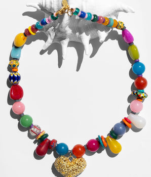 Katerina Psoma Memphis Multicolor Necklace with Metal Heart