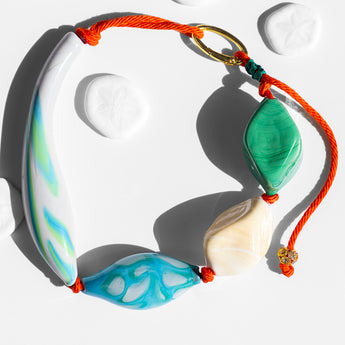 katerina psoma green and beige murano beads necklace