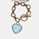 Katerina Psoma Lucy Aqua Marine Heart Bracelet with gold plated chain