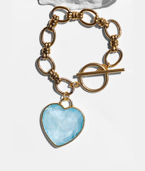 Katerina Psoma Lucy Aqua Marine Heart Bracelet with gold plated chain