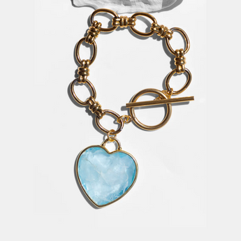 Katerina Psoma Lucy Aqua Marine Heart Bracelet with gold plated chain