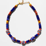 Katerina Psoma Colorful beaded necklace with a gold chain and trade beads