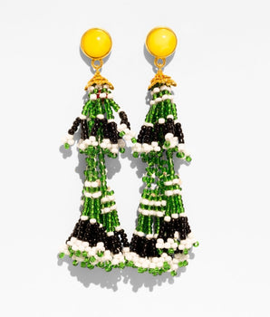 Katerina Psoma Pair of beaded earrings with yellow tops, green, black, and white beads 