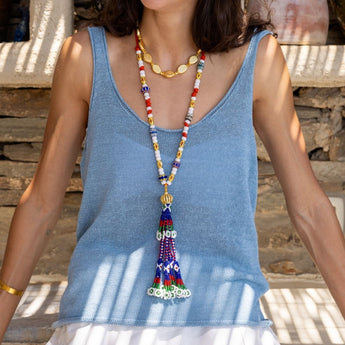 Katerina Psoma Colorful beaded necklace with a tassel 