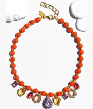Katerina Psoma Coral bead and crystal charm short necklace